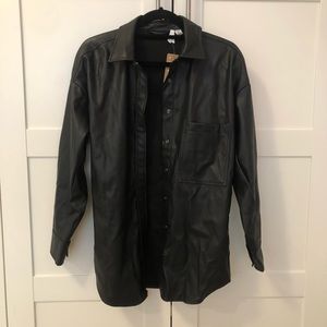 Vegan Leather Shirt Jacket / Button-Up - Black